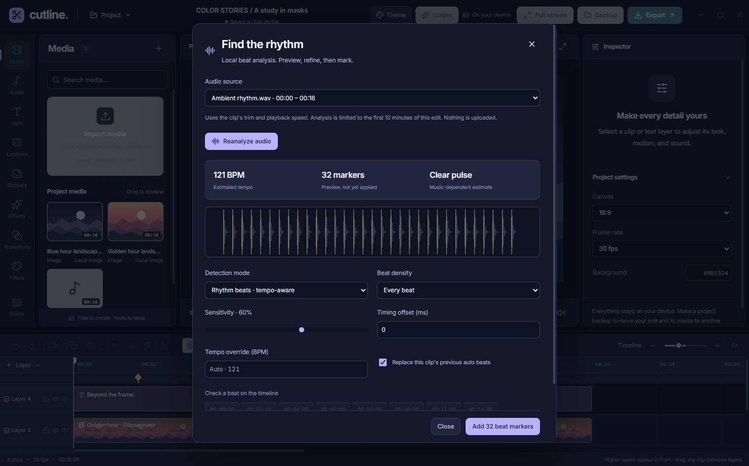 Local beat analysis and marker review in Cutline